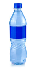 The Soda water bottle with blue label.