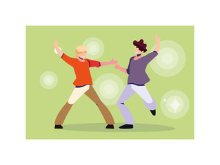 scene of men in dance pose, party, dance club