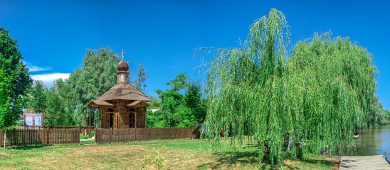 Fototapeta na wymiar Wooden chapel in the city of Vilkovo, Ukraine