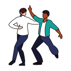men in pose of dancing on white background