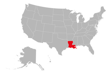 USA map highlighting louisiana state vector illustration. Gray background. United states political map.