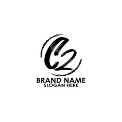 Fototapeta premium logo letter c2 vector brush design with circle illustration