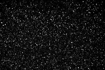 Chaotic white star bokeh on a isolated black background. falling blurry bokeh snow overlay, starry sky. white spots on black background, white drops and spots. abstraction.