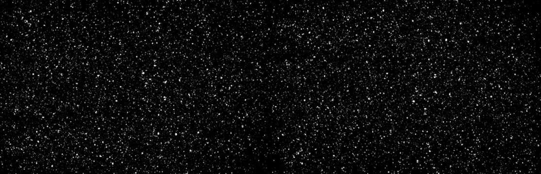 Chaotic white star bokeh on a isolated black background. falling blurry bokeh snow overlay, starry sky. white spots on black background, white drops and spots. abstraction.