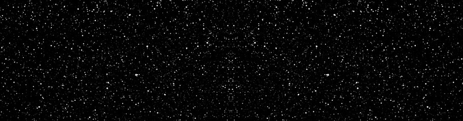 Naklejka na ściany i meble Chaotic white star bokeh on a isolated black background. falling blurry bokeh snow overlay, starry sky. white spots on black background, white drops and spots. abstraction.