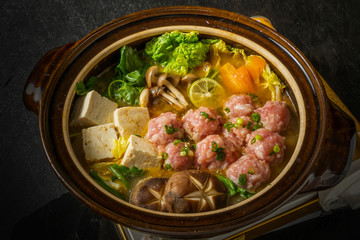とりだんご鍋　Chicken bowl hot pot winter Japanese food