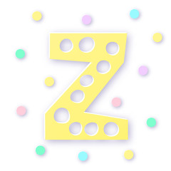 Letter Z in paper cut style on white background. Typographic design. Bold capital yellow letter