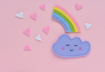 Valentines day, love concept, magical creative kids style composition, kawaii face cloud with...