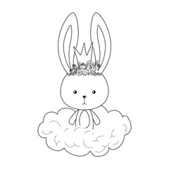 Cute rabbit cartoon with crown over cloud vector design