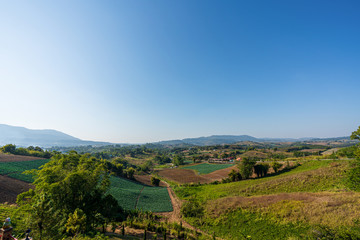 beautiful blue sky high peak mountains mist fog wildlife green forest at Khao Koh Phu Tub Berk Phetchabun Thailand guiding idea long weekend for backpacker camping campfire relaxing hiking  