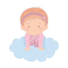 Cute baby girl over cloud vector design