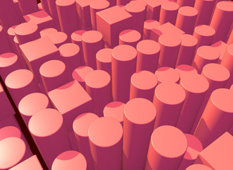 Obraz premium Abstract background with living coral colored pillars structure landscape. 3D illustration