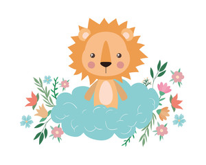 Cute lion cartoon over cloud vector design