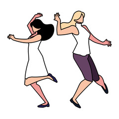 women in pose of dancing on white background