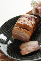 Chinese food, roasted pork sliced on dish