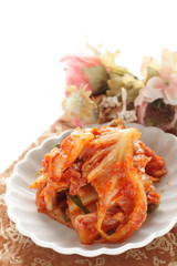 Korean food, Chinese cabbage Kimchee on white dish