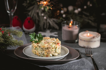 Traditional Russian Christmas and New year salad "Olivier"