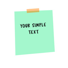 Green sticker sheet, pinned adhesive tape, ready for your use. Notice board element. Perfect for back to school or business design theme. Vector illustration. Isolated on white background. Front v