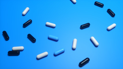 3D Render abstract background with multicolored capsules