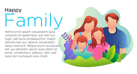Happy family cartoon landing page template. Template happy family for landing page, ui ux design, web design and many online resources