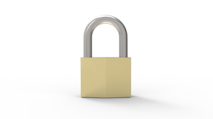 3d rendering of a padlock isolated in a white studio background