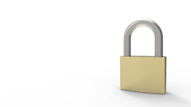 3d rendering of a padlock isolated in a white studio background