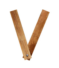 Wood font, wooden plank font letter V