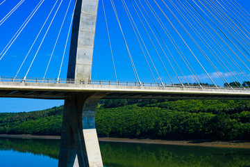Stunningly beautiful Terenez bridge to the Crozon Peninsula. Finister. Brittany. France