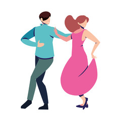 couple of people in pose of dancing on white background