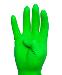 Green rubber gloves isolated on a white background