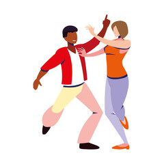 couple of people in pose of dancing on white background