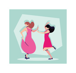 scene of women in dance pose, party, dance club