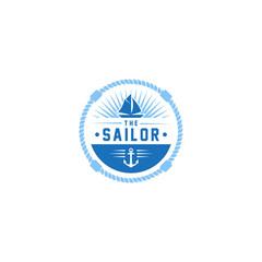 Sailor vintage logo with anchor and boat