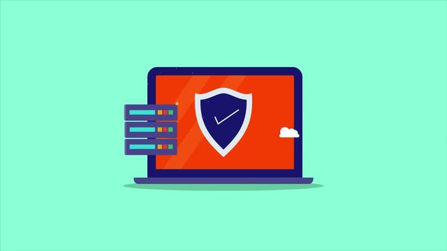 Internet security, secure server hosting, cloud data protection, shield, lock concept. 2d animation, video clip.