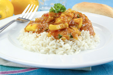 squid in tomato sauce on a plate