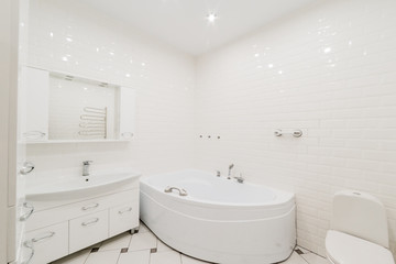 interior room apartment modern bright cozy atmosphere. general cleaning, home decoration, preparation of the house for sale. modern bathroom, sink, decoration elements, toilet