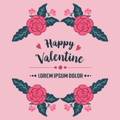 Elegant banner template happy valentine, with beauty of pink rose flower frame. Vector