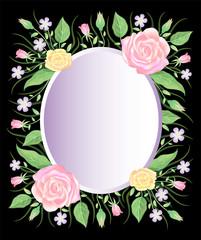 Floral frame, rose and leaves template label decoration