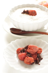 Japanese food, marinated plum Umeboshi and rice porridge
