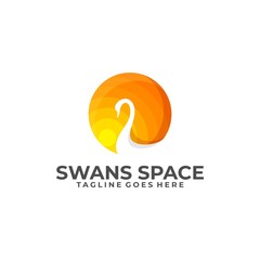 swans moon Illustration Vector Template