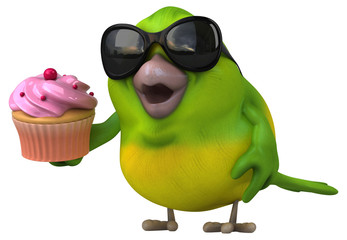 Fun green bird - 3D Illustration