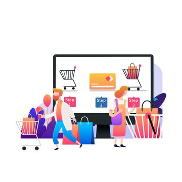 Black Friday Sale Event. Flat People Characters with Shopping Bags. Vector illustration in flat cartoon style. 