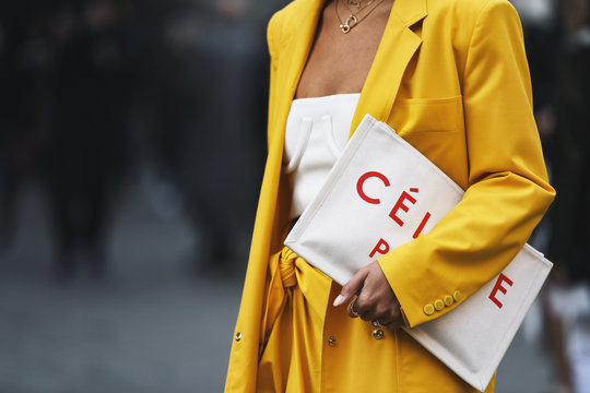 Milan, Italy - February 21, 2019: Street style – Detail of a Celine handbag before a fashion show during Milan Fashion Week - MFWFW19