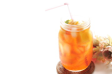 Jar drink, mango and mint tea for summer beverage image