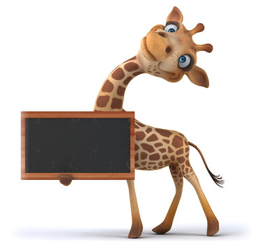 Fun 3D giraffe holding a blackboard