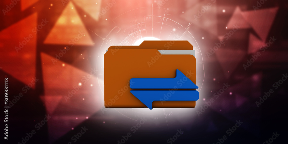 Poster 3d rendering folder with upload download icon
