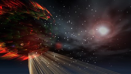 An animated design for Astrology CAPRICORN sign with a outer space theme with stars planets and moving lights