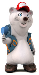 Fun 3D bear backpacker cartoon character