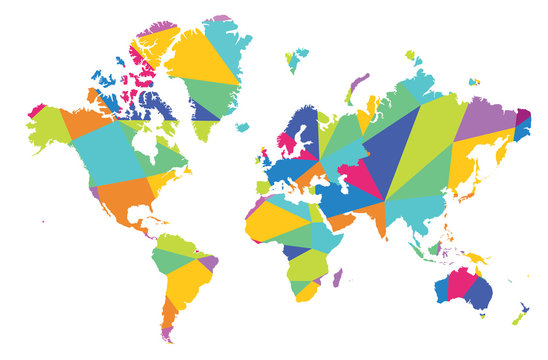 A world map on a colorful white background for science education illustration.