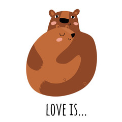 Vector flat illustration logo with love and bears